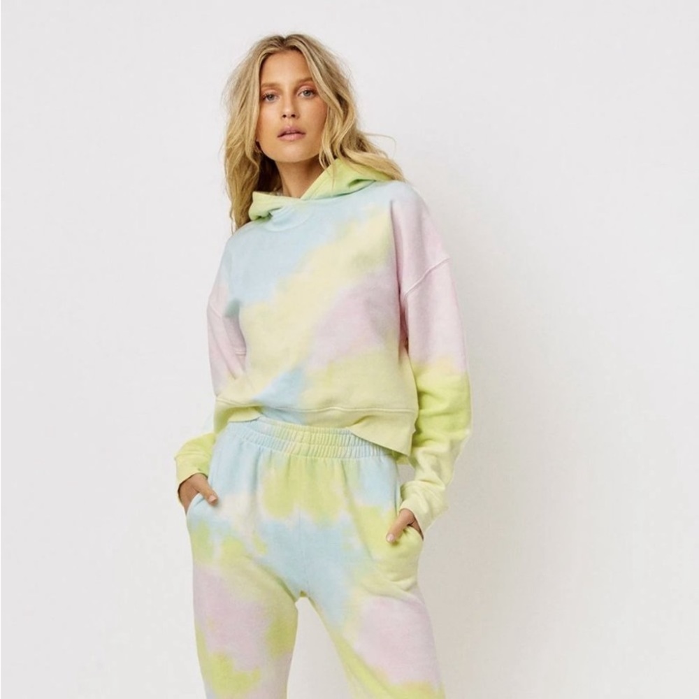 Frankie’s Bikinis Pastel Tie‎ Dye Crop Hoodie & Jogger 💕 Size L NWT